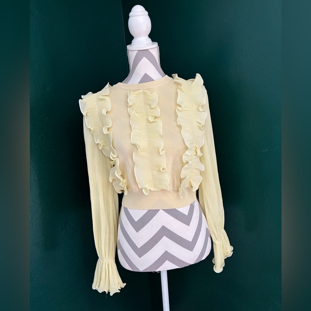 Zara Medium Elegant Ruffled Buttercream Blouse